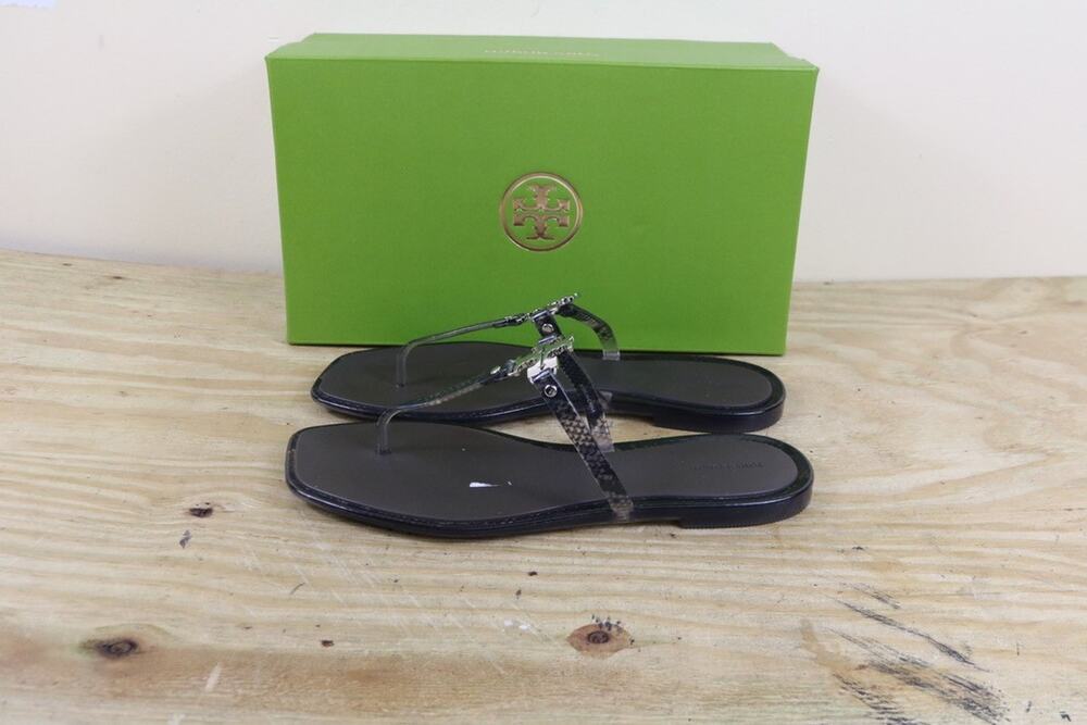 Tory Burch Sandals 10 Ash Brown Snake Print Roxanne Jelly Shoes Flats Like New